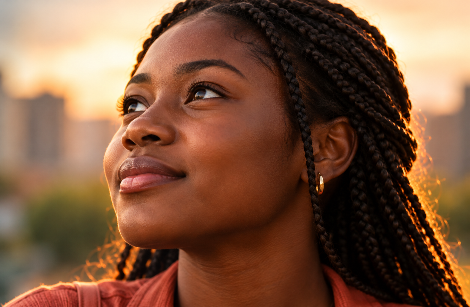 A young woman looking toward the future